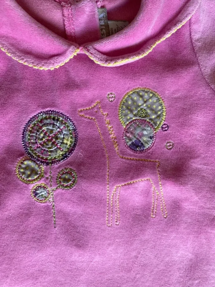 Pyjama rose hiver velours col bebe fille 1 mois orchestra - photo numéro 2