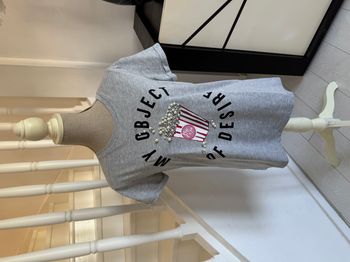 T Shirt Stradivarius My Object of Desire gris avec perles et strass