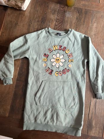 Sweat long avec poche kiabi flocage fleurs hippie - vert - taille 10 ans