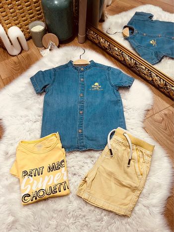 Taille 18 mois ensemble 3 pièces garçon Kiabi Obaibi bleu jean et jaune * petit mec * 💙
