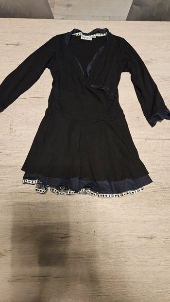 Robe courte de fête à manches longues, cache coeur, noire, Marybel, 5/6 ans, nickel