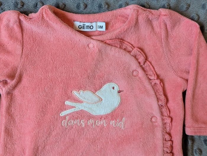 Grenouillère pyjama velours fille 3 mois Colombe velour - photo numéro 2