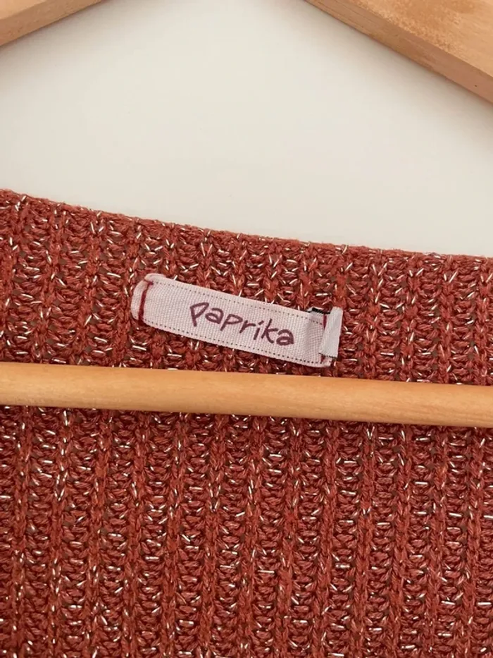 Pull paprika taille L couleur brique fil argenté - photo numéro 6