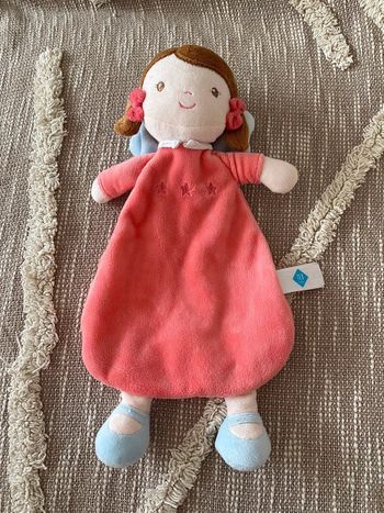 Peluche doudou plat 34cm Tex poupée fée ailes brune beige et rose saumon très bon état