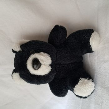 Doudou peluche ours ouson blanc et noir Blanche porte Hauteur 15 cm Vintage 90's