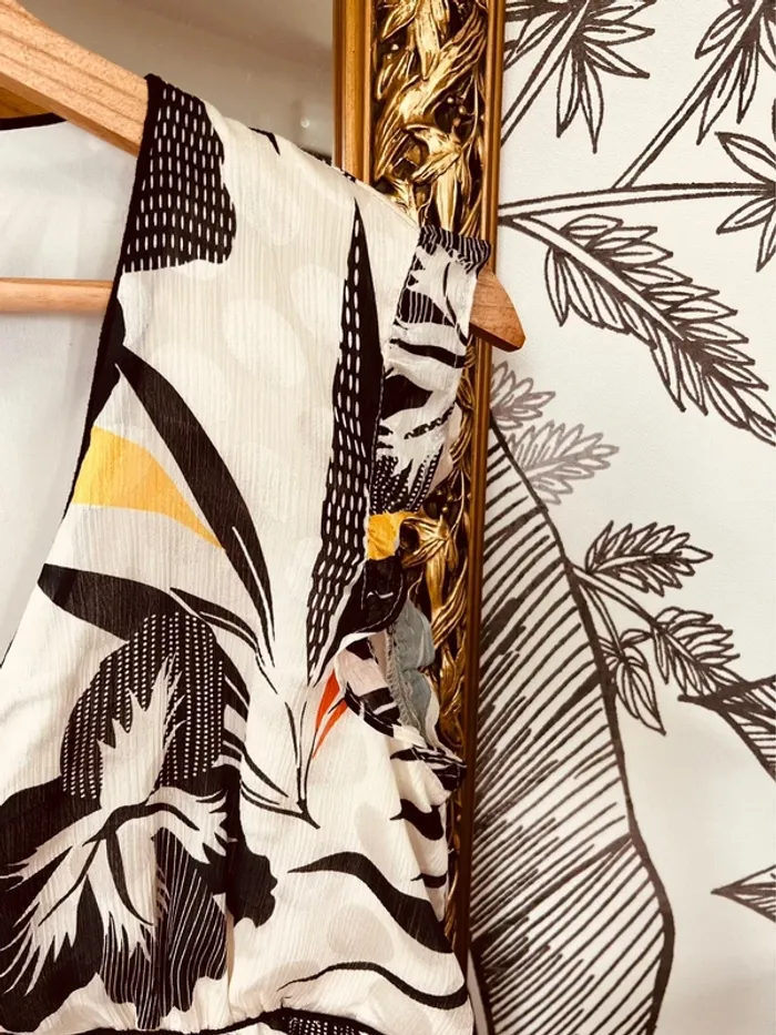 Taille M ~ 38 robe d’été fluide femme Promod ivoire noir et corail 🌺 - photo numéro 6