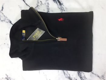 Pull half zip Ralph Lauren - Taille M - Couleur noir logo brodé rouge - Neuf