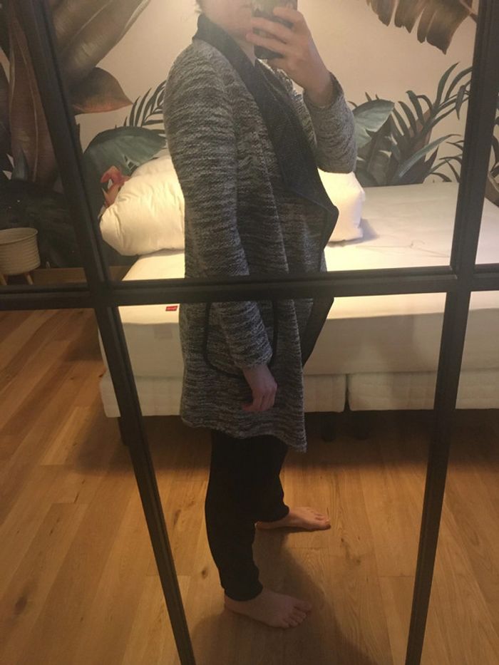 Gilet chaud long gris chiné stradivarius - photo numéro 4