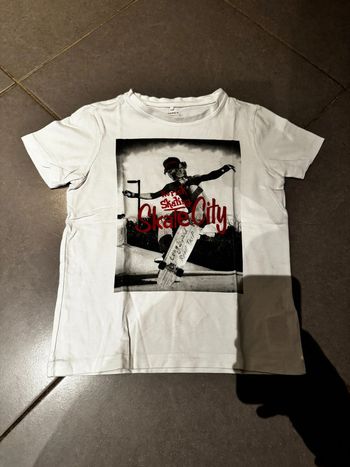 T shirt manches courtes - Nameit - Norisk skating / Skatecity / NMT Denim - Blanc - 7/8 ans