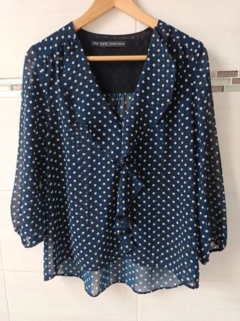 Blouse Zara marine point blanc manche 3/4 t.38