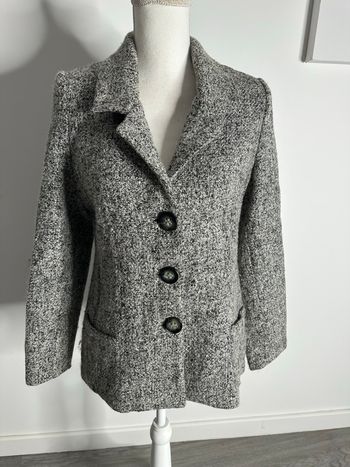 Manteau caban moucheté en laine gris et noir Vintage T40 L