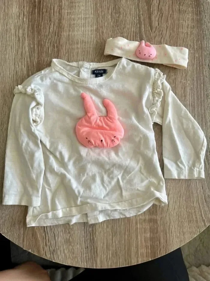 T-shirt manche longue + bandeau 12 mois - photo numéro 2