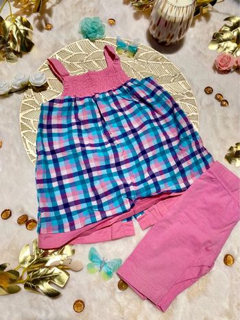 🌷 Ensemble Kitchoun blouse fluide + legging rose/bleu - bebe fille 12 mois excellent état  🌷