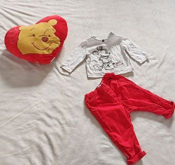 Ensemble, T-shirt manche longue+ pantalon rouge garçon 6 mois
