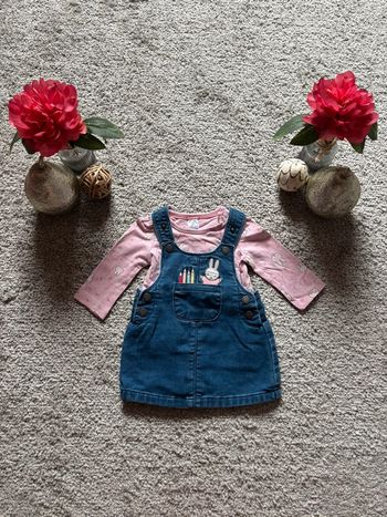 🌺Ensemble robe en jeans bleu foncé et t-shirt manche longue rose Nijntje miffy Taille 3mois/62cm🌺