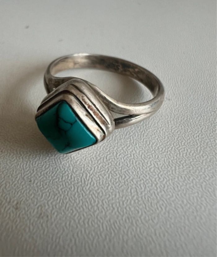 Bague en argent 925 femme a pierre bleu turquoise bijoux gris argenté accessoire de mode poinçonné - photo numéro 4