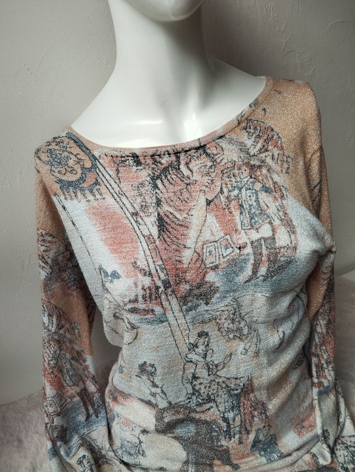 Blouse manches longues multicolore clair a paillettes vintage - photo numéro 2