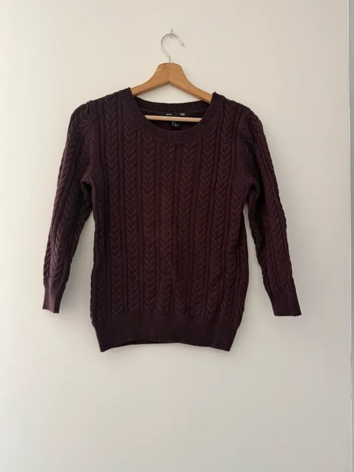 Pull manches 3/4 h&m bordeaux taille xs en très bon état - photo numéro 2