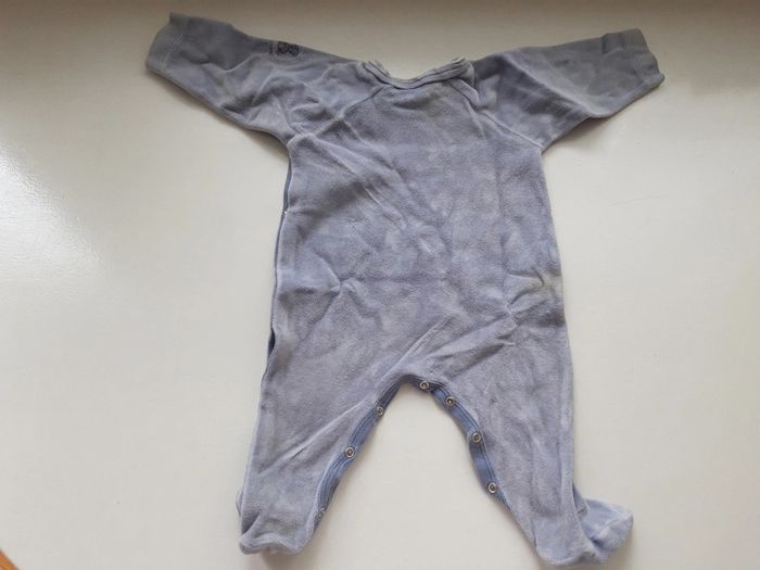 Grenouillère Petit Bateau bleu gris, doux velour , 6 mois 67 cm bébé - photo numéro 4