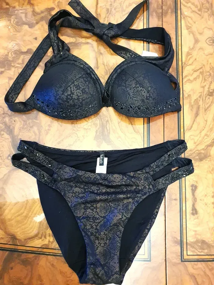 Ensemble Neuf Aubade Push up maillot de bain noir et doré taille XS