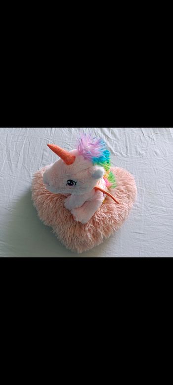 Lot peluche licorne 🦄 crinière multicolore et coussin coeur pilou-pilou