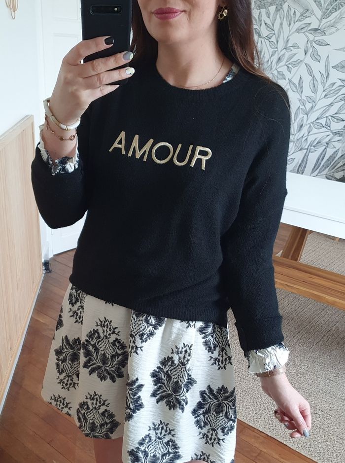 Pull Amour noir/doré oversize Taille unique - photo numéro 3