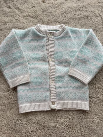 👚 gilet en maille bleu ciel et blanc -12-18 mois - bébé fille très bon état