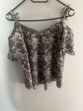 Blouse épaules dénudées réglable fleuri bleu et jaune taille unique
