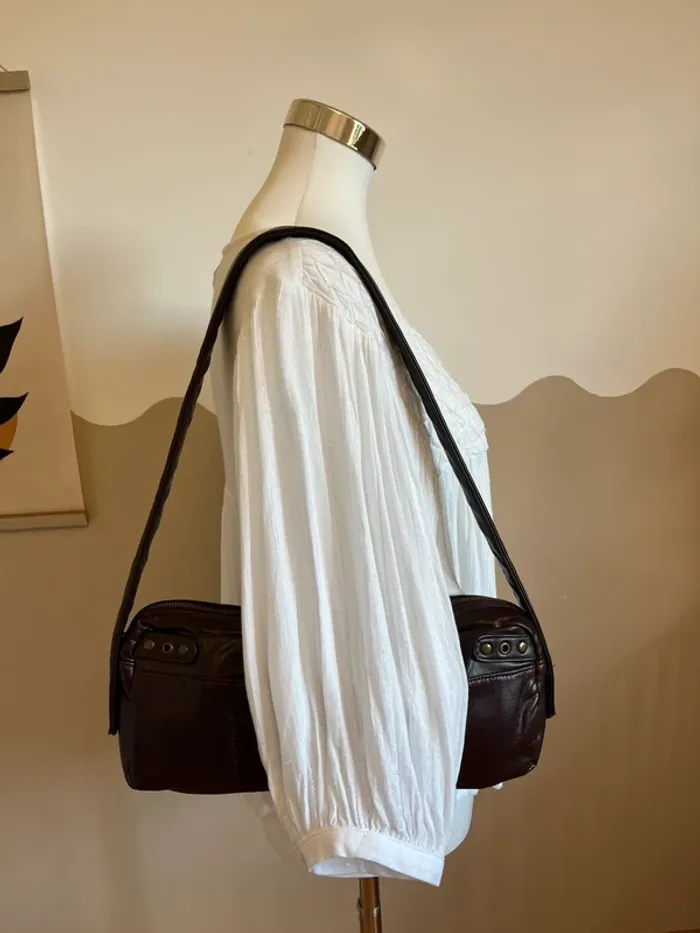 Sac baguette vintage y2k en cuir synthétique marron excellent état[ref 2507SBr136] - photo numéro 9