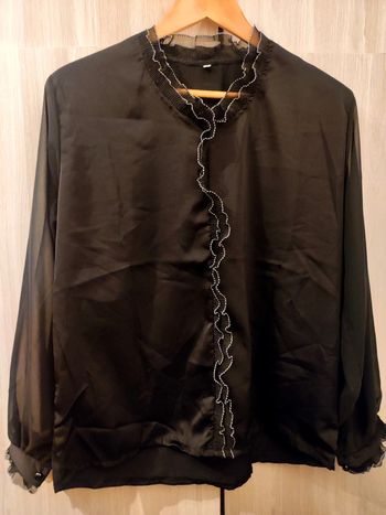 Blouse satin noir volants fantaisie t XXL