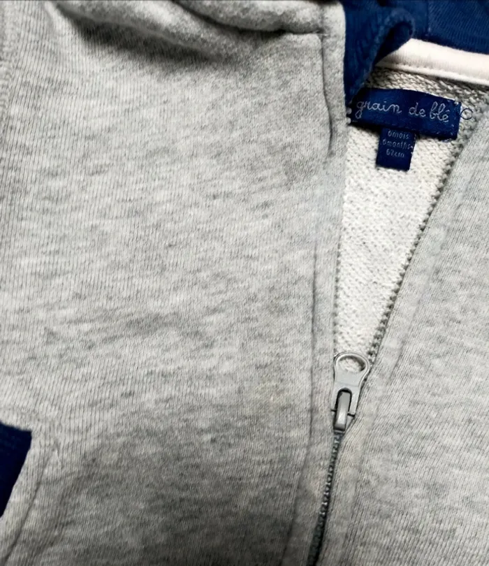 Gilet à capuche zippé gris et marine garçon 6 mois Grain de blé - photo numéro 3