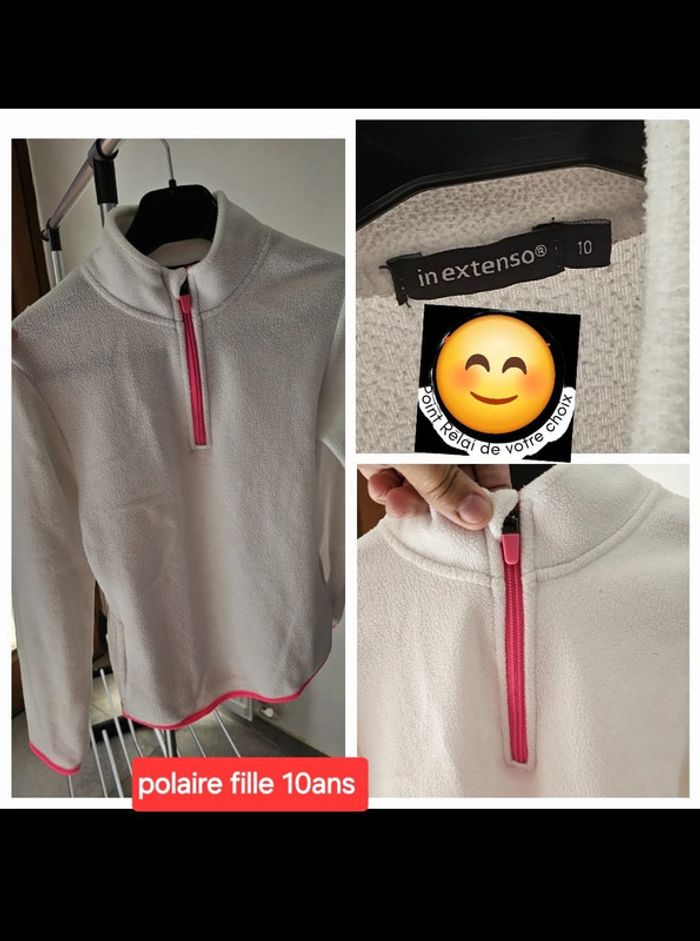 Pull polaire zip blanc/ rose fille 10 ans