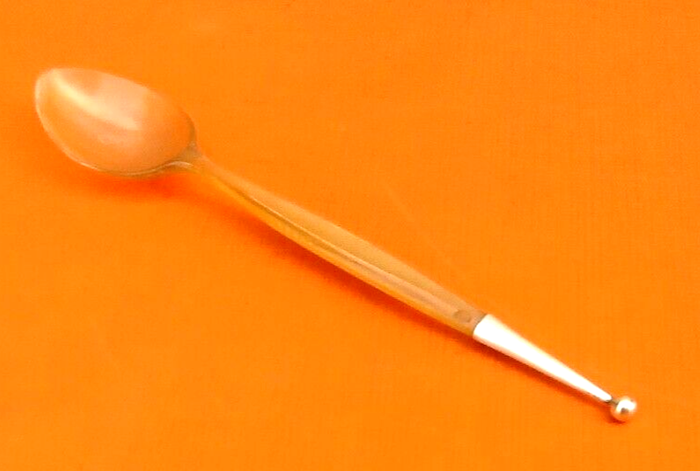 Années 1900 Cuillère à bouillie en corne de bovin Fleuron boule métal argenté - photo numéro 2