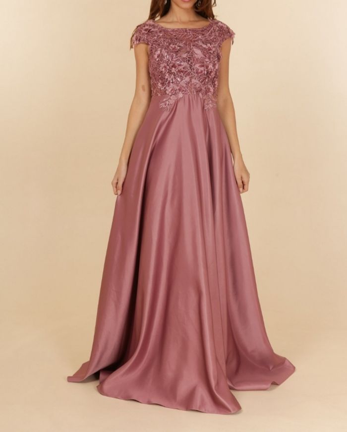 robe cérémonie dentelle et bas satiné vieux rose Taille 42 - photo numéro 3