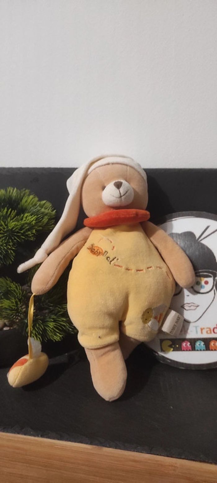 doydou peluche ours baby nat marron blanc jaune abeille bonnet Orange Collerette