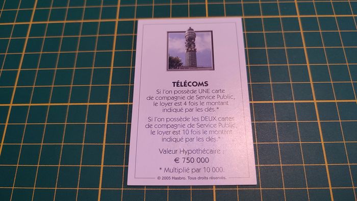Carte Télécoms jeu de société Monopoly Et si le Monopoly était inventé aujourd'hui #C22