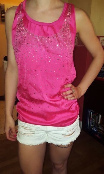 Top Rose Strass Taille S-M