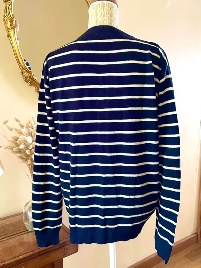 Pull marin col v rayures noir blanc coupe droite manches longues casual chic intemporel - photo numéro 5