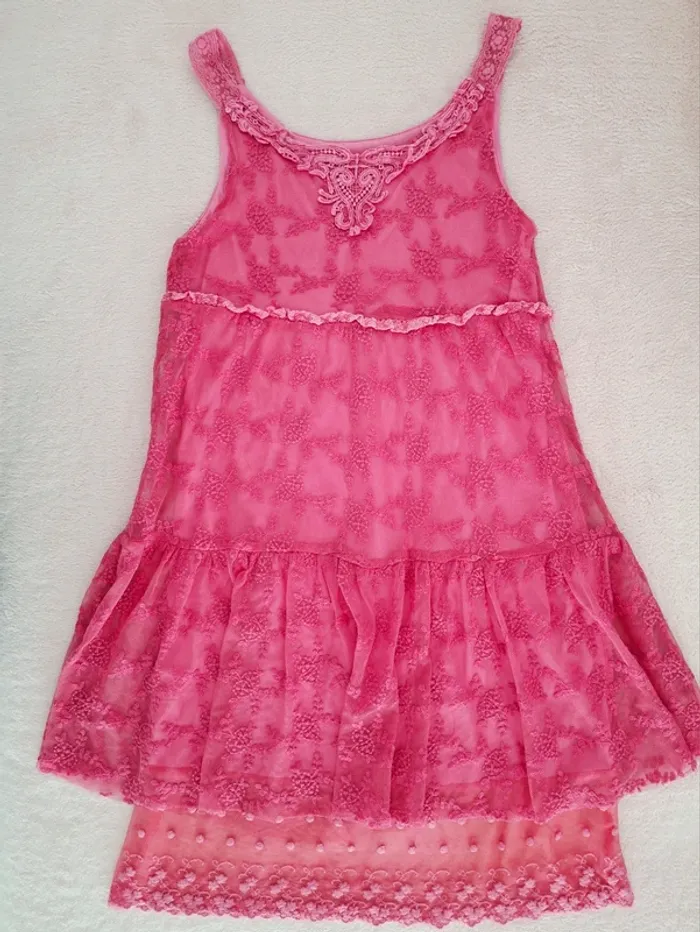 Robe à bretelles Mini Molly 8 ans en dentelle rose fuschia