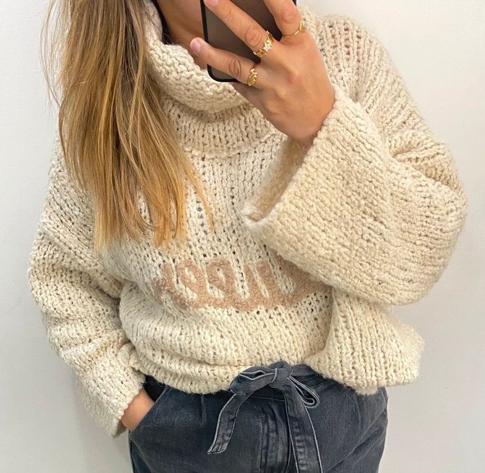 Superbe Pull Col Roulé Maille Distendu Taille Unique