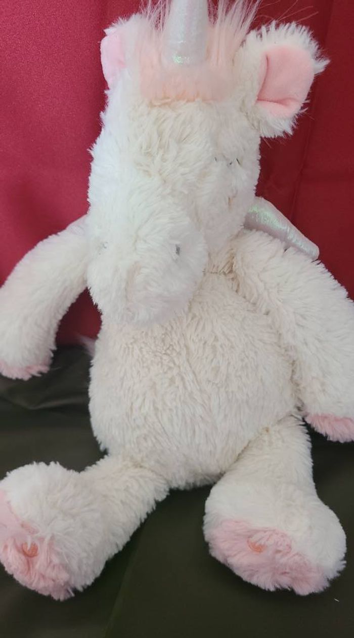 Peluche licorne ETAM range pyjama doudou bouillotte blanc rose ailes blanches 45 cm - photo numéro 5