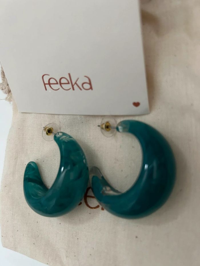 Boucles d’oreilles feeka bleu turquoise anneaux - photo numéro 2