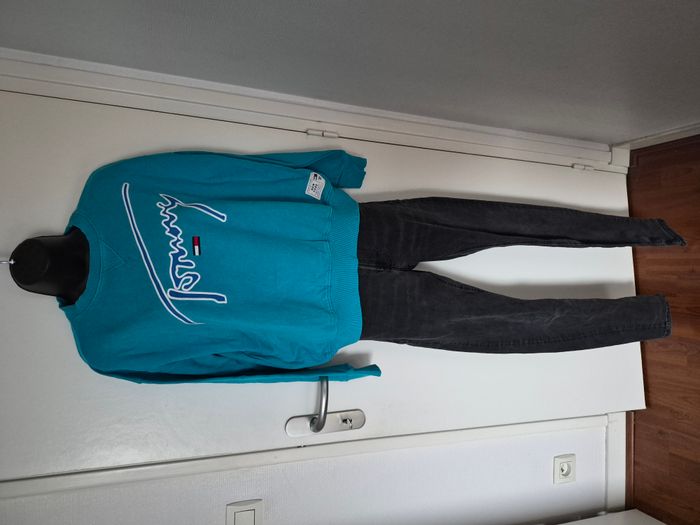 Sweat Tommy Jeans turquoise - Taille XS (grand) - Neuf - photo numéro 2
