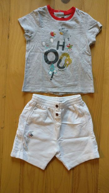 Ensemble short/T-shirt blanc/gris taille 6 mois catimini