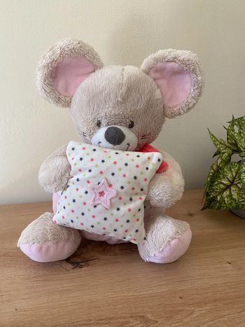 Doudou peluche souris musical 🎶 rose oreiller étoile mots d enfants