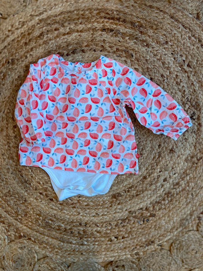 Tee-shirt fille 9 mois Obaibi body integré
