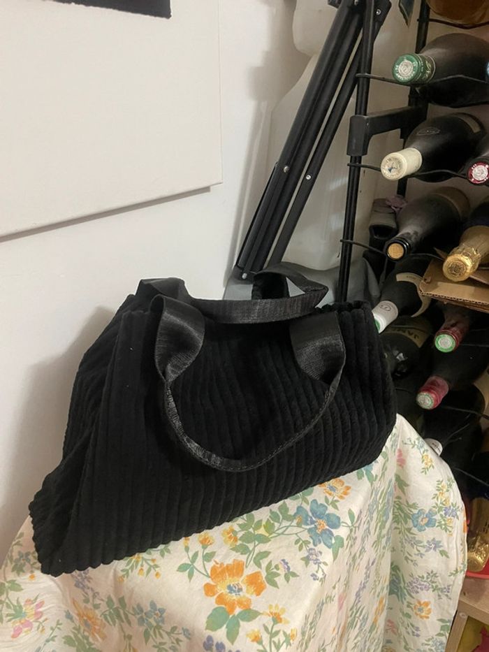 Sac Fourre-Tout Chic en Velours Côtelé Noir pour Femme - photo numéro 3