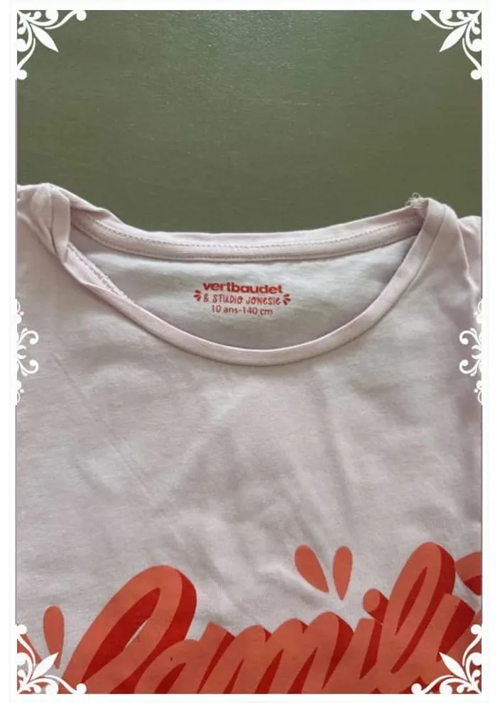 T-shirt rose fille 10 ans Vertbaudet - "Family team" - photo numéro 4