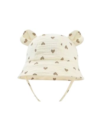 Chapeau bob bebe motif coeur 100% coton hydrophile 6 à 24 mois neuf