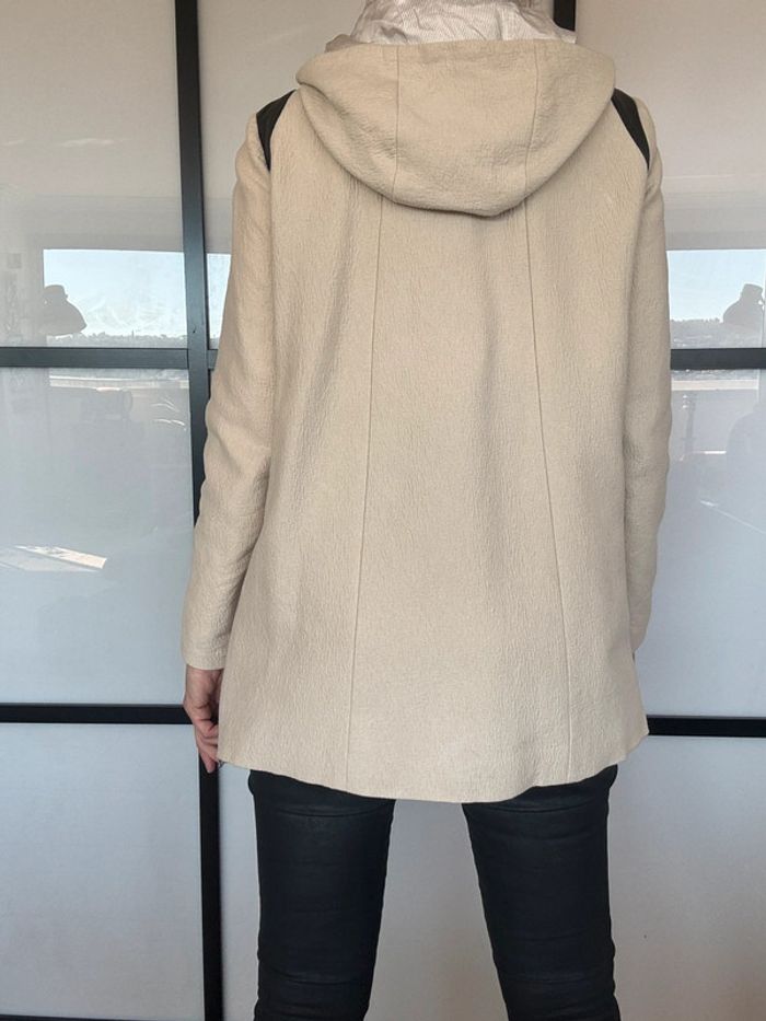 Magnifique manteau à capuche empiècements cuir Maje 40 - photo numéro 7